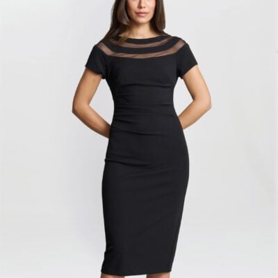 Gina Bacconi Black Daniella Illusion Neck Dress
