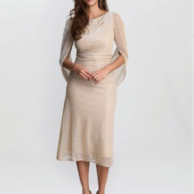 Gina Bacconi Gold Ciara Metallic Knit Maxi Dress