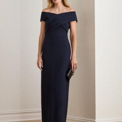 Lauren Ralph Lauren Blue Irene Off-The-Shoulder Gown