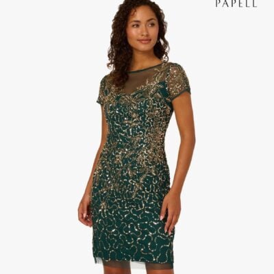 Adrianna Papell Green Beaded Sheath Dress