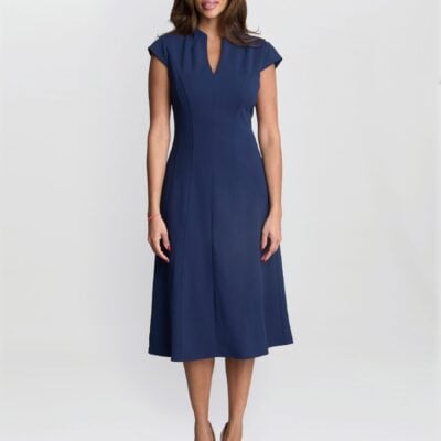 Gina Bacconi Blue Maxene Fit And Flare Midi Dress