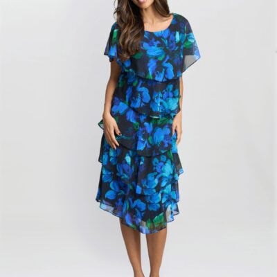 Gina Bacconi Blue Matilda Floral Tier Dress