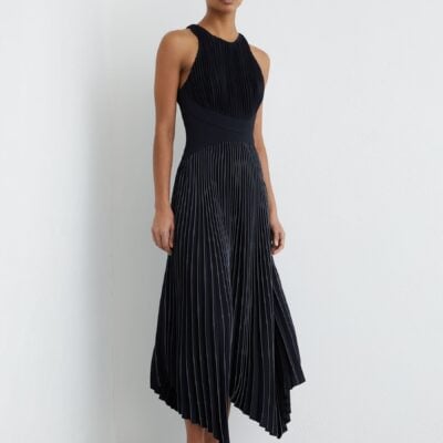 Reiss Navy Rachel Petite Pleated Sleeveless Midi Dress