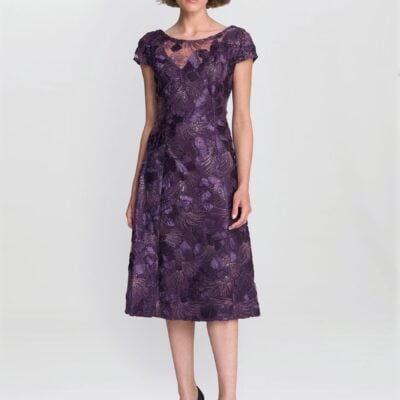 Gina Bacconi Purple Abella Illusion Jewel Floral Dress