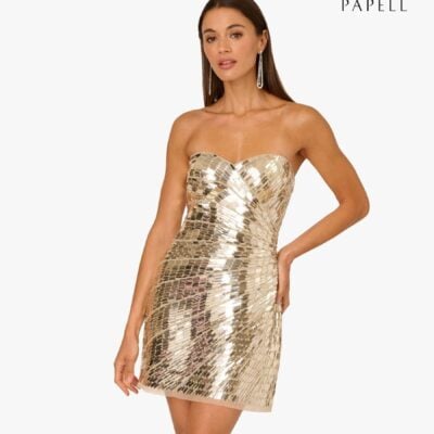Adrianna By Adrianna Papell Gold Papell Beaded Short Dress