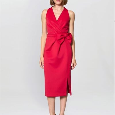 Gina Bacconi Red Elliana Bow Detail Midi Dress