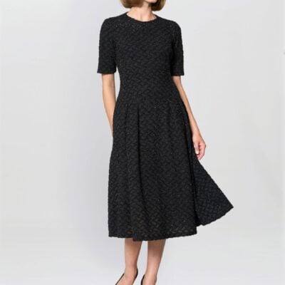 Gina Bacconi Black Charly Textured Fit And Flare Midi Dress