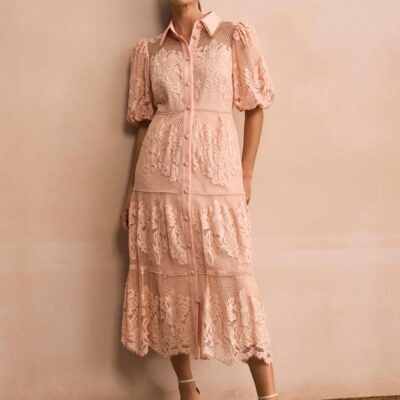 Mint Velvet Pink Lace Midi Shirt Dress
