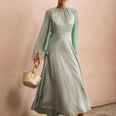 Mint Velvet Blue Satin Cape Maxi Dress
