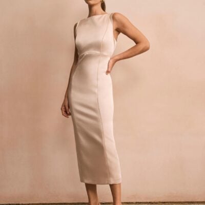 Mint Velvet Gold Satin Midi Shift Dress