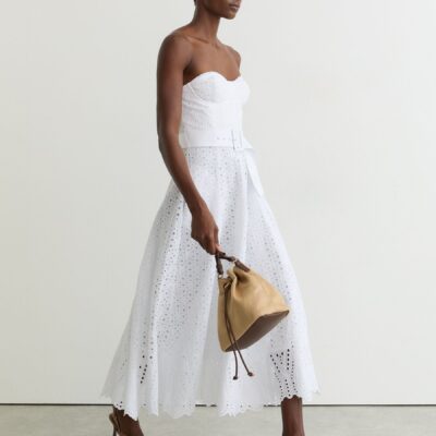 Reiss White Anya Lace Strapless Bustier Midi Dress