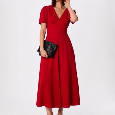 Whistles Red Panel Detail V-Neck Maxi Dress
