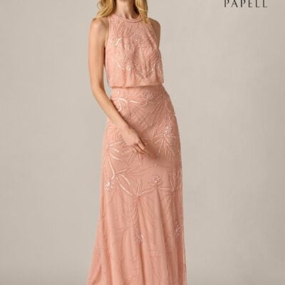 Adrianna Papell Pink Bead Blouson Long Dress