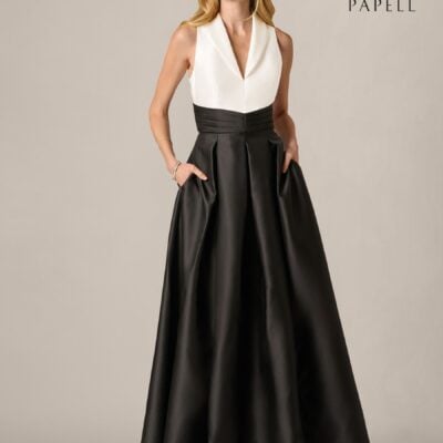Adrianna Papell Black Colorblock Mikado Gown