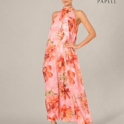 Adrianna Papell Pink Halter Trapeze Gown