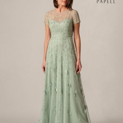 Adrianna Papell Green Beaded 3D Petal Dress