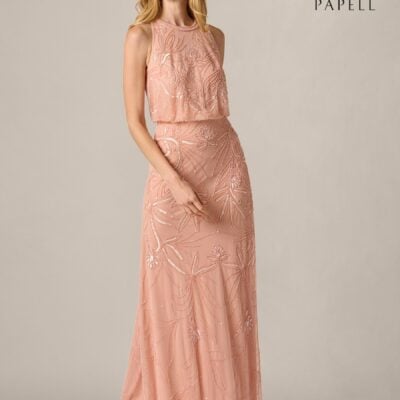 Adrianna Papell Pink Petite Bead Blouson Long Dress