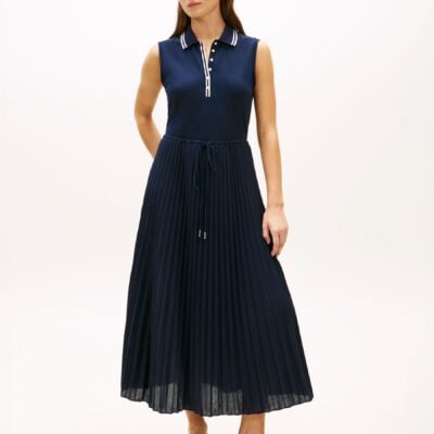 Tommy Hilfiger Black 1985 Pleated Sleeveless Midi Polo Dress