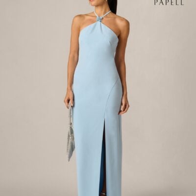 Adrianna Papell Blue Stretch Crepe Long Dress