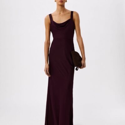 Whistles Brown Thea Cowl Satin Maxi Dress