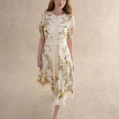 Hobbs Cream Alma Silk Dress