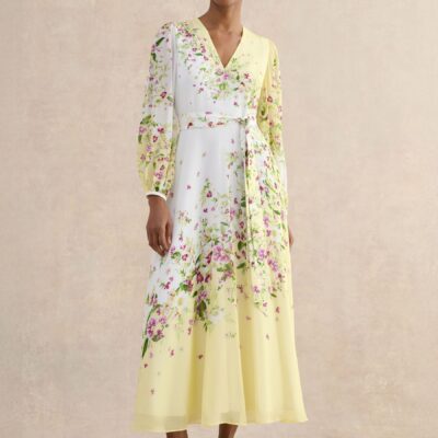 Hobbs Yellow Petite Ariel Silk Dress