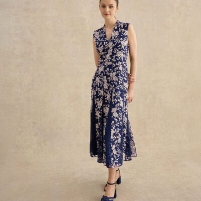 Hobbs Blue Quin Embroidered Dress