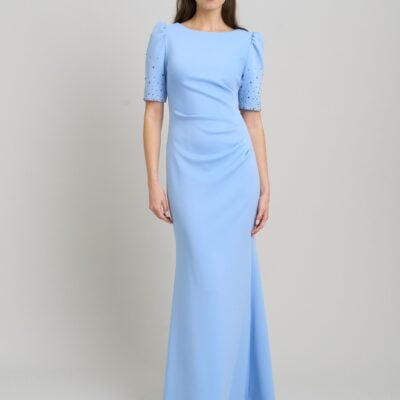 Gina Bacconi Blue Jadie Maxi Dress With Beaded Sleeves