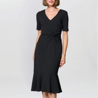 Gina Bacconi Black Kiara V-Neck Twist Midi Dress