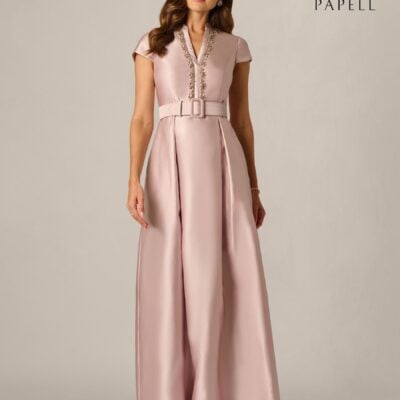 Adrianna Papell Pink Mikado Belt Gown
