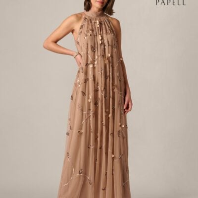 Adrianna Papell Brown Bead Trapeze Maxi Dress