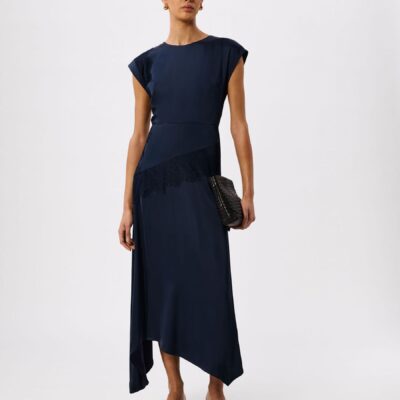 Whistles Blue Lace Insert Asymmetric Dress