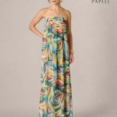 Adrianna By Adrianna Papell Green Printed Chiffon Long Dress