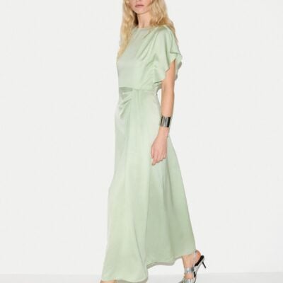 Jigsaw Green Cap Sleeve Satin Dress