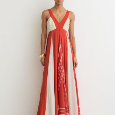 Reiss Orange/Ivory Tallie Empire-Line Printed Maxi Dress