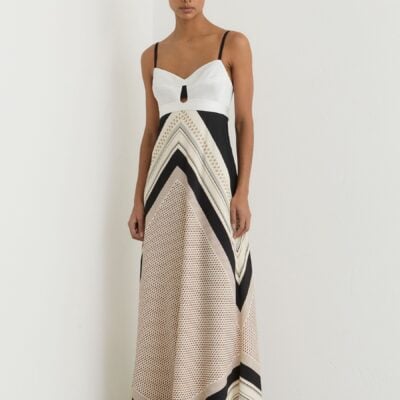 Reiss Ivory/Black Myra Petite Scarf-Print Tie-Back Maxi Dress
