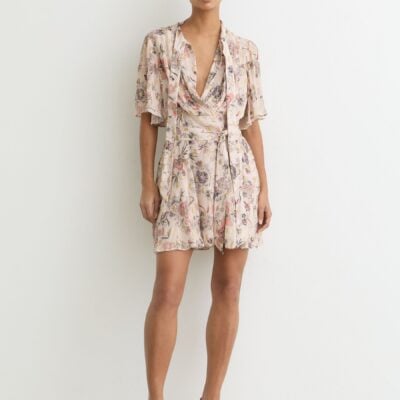 Reiss Neutral Luna Metallic-Floral Flippy Mini Dress