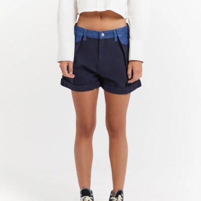 Beyond Her Tari Pleated Shorts Size 24 Indigo-Blue