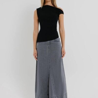 Beyond Her Hazel Godet Maxi Skirt Size 24 Ash