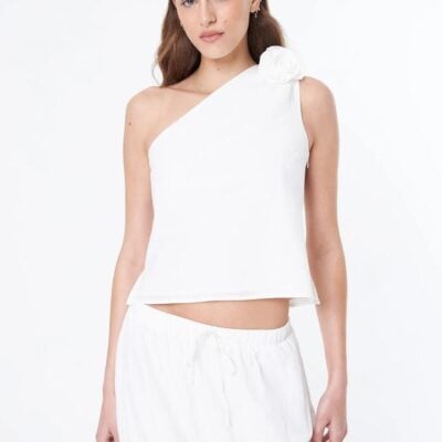 Beyond Her Pryia One-Shoulder Top Size 14 Off White