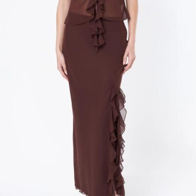Beyond Her Bria Frill Skirt Size 6 Chocolate