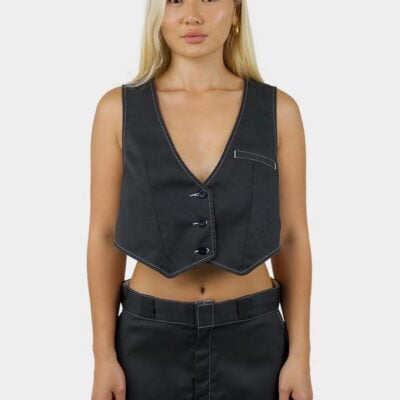 Dickies Del Rio Contrast Cropped Vest Size AU 10 Graphite White