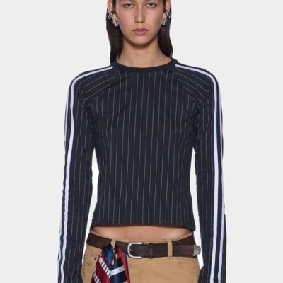 Ksubi Porter Long Sleeve Top Size S BLACK PINSTRIPE
