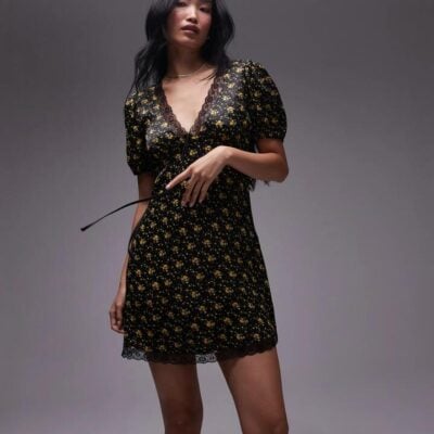 Topshop Mini Tea Dress Size AU 10 YELLOW DITSY