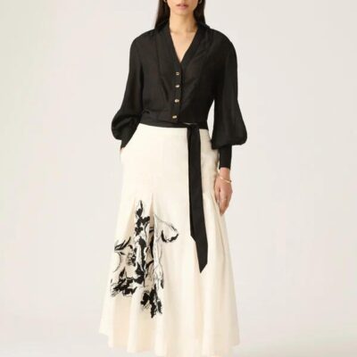 MOS The Label Lis Embroidery Midi Skirt