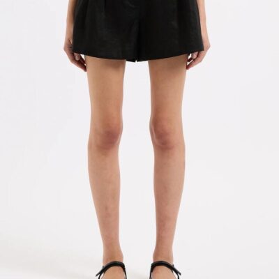 Nude Lucy Thilda 100% Linen Tailored High Waist Shorts Black Size XL With Fly Front And Pockets