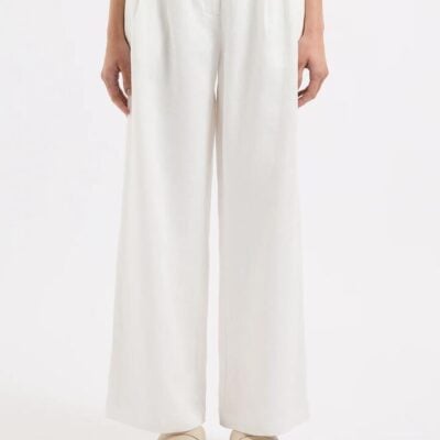 Nude Lucy Thilda Linen Pant White XL Womens Mid Rise Wide Leg Full Length Front Pleats
