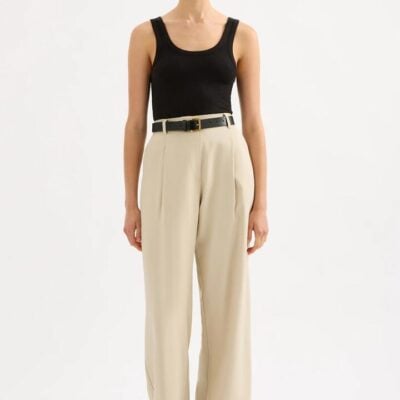 Nude Lucy Womens Everyday Tailored Pant Cream L Tailored Suiting Fabrication High Rise Waist Straight Leg