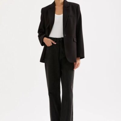 Nude Lucy Nude Lucy Womens Orla Tailored Blazer Wool Blend Single Breasted Black Size XXL