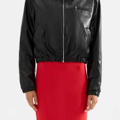 Nude Lucy NiLS Womens Tabriz Vegan Leather Bomber Jacket Black Cropped Silhouette Exposed Zippers Size XXL